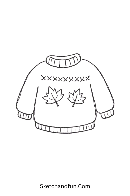 Cozy sweater drawing with maple leaf details