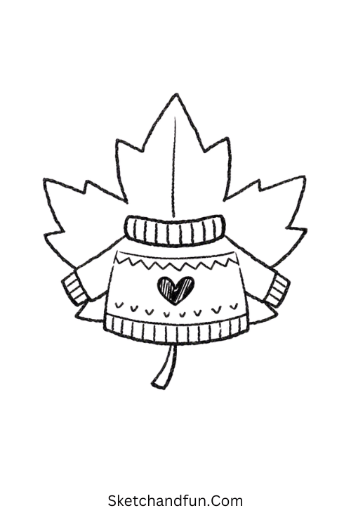 Cozy Sweater Leaf Drawing with a cute sweater pattern