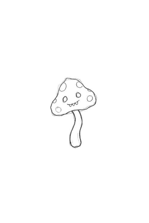 Creepy cute mushroom drawing with a tiny spooky face