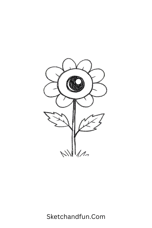 Creepy eyeball flower drawing with simple petals and eerie eye