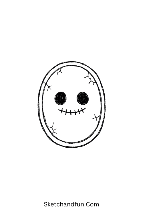 Cursed mirror face drawing with cracks and a mysterious creepy face