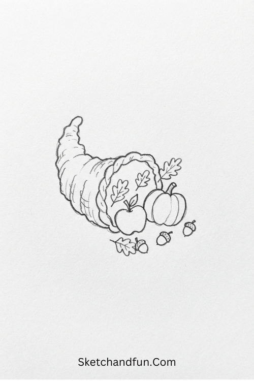 Cute cornucopia Thanksgiving drawing