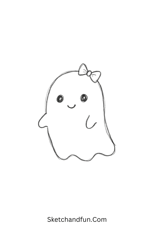 Cute ghost with a tiny bow Halloween doodle drawing
