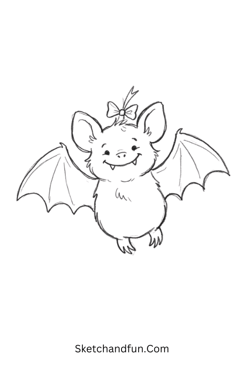 Gothic Bat With Bow Drawing and oversized wings