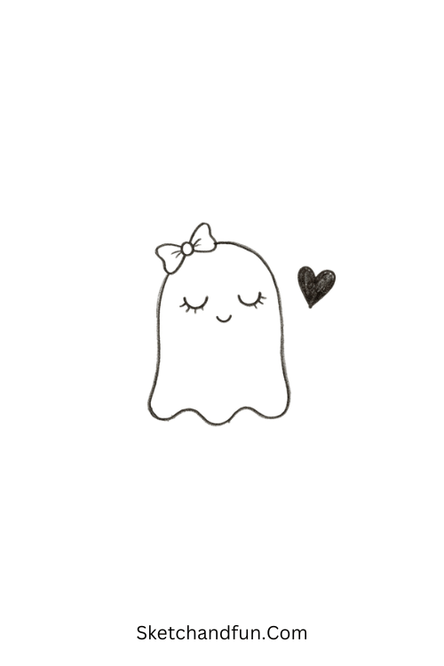 Cute Goth Ghost Drawing with a bow and dark heart