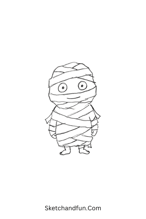 Cute mummy wrapped in bandages Halloween doodle drawing