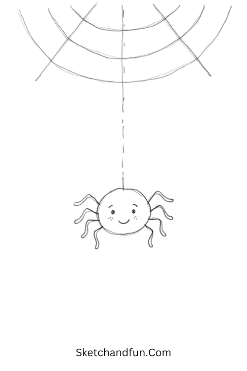 Cute spider on a web Halloween doodle drawing