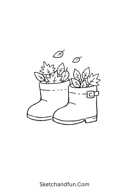 Fall boots drawing filled with colorful autumn leaves