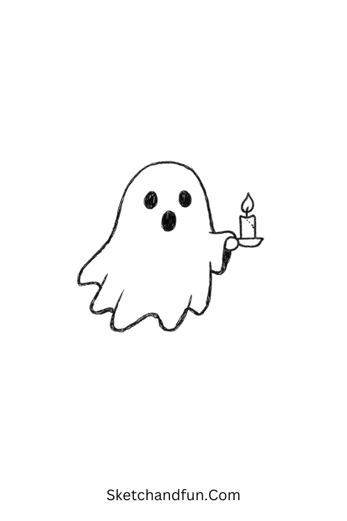 Floating ghost with a candle drawing in a simple spooky style