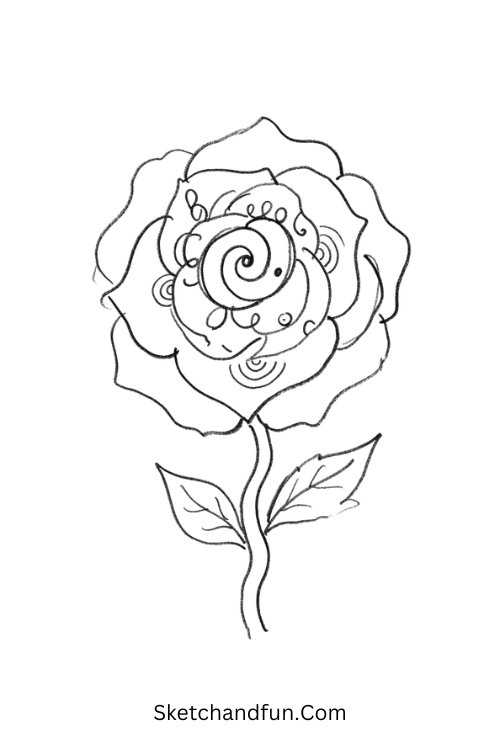 Rose spiral Zentangle floral pattern drawing