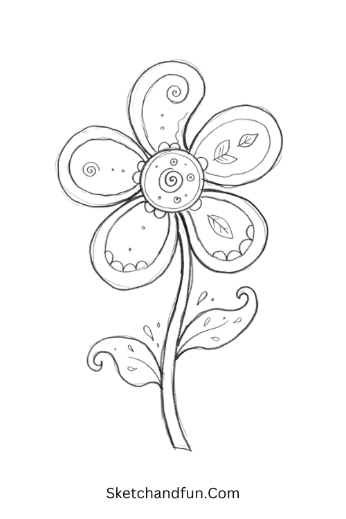 Floral paisley Zentangle bloom drawing