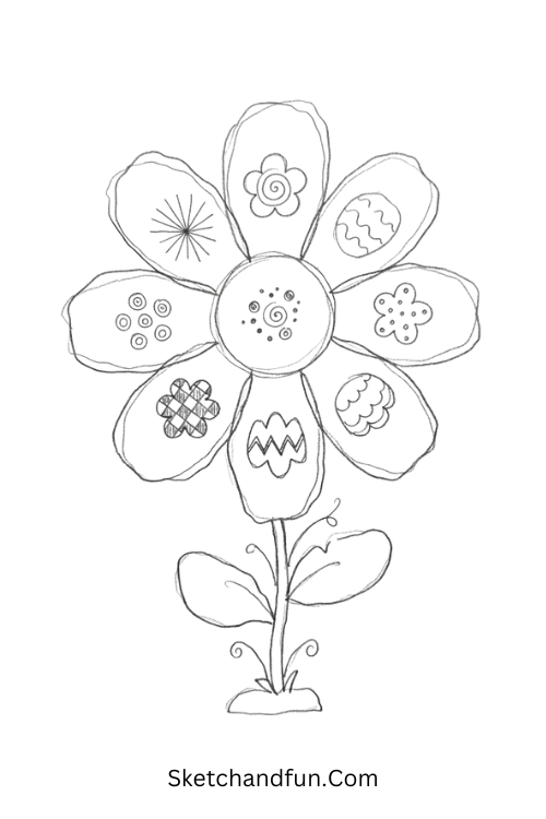 Flower within a flower Zentangle drawing