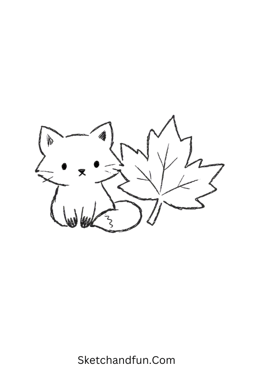 Fox with fall leaf drawing in a cute minimal style