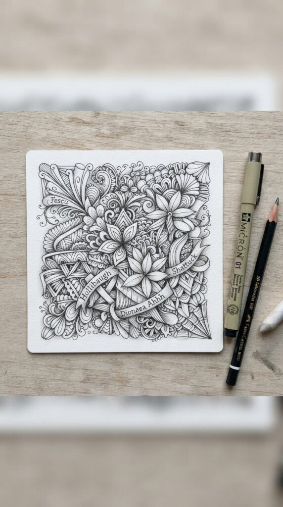 Adding pencil shading to Zentangle doodles
