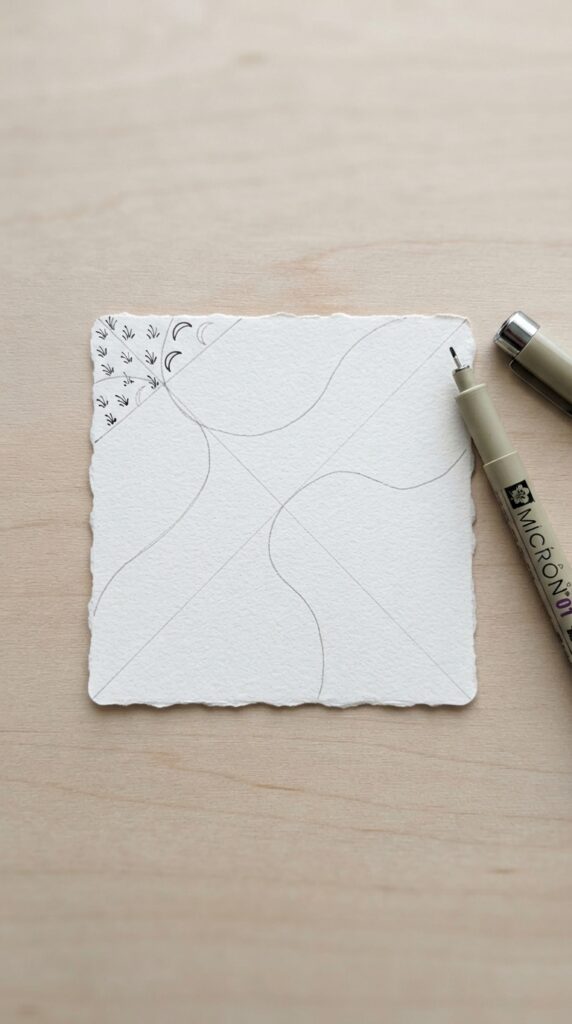 Zentangle tile with simple flowing section guidelines