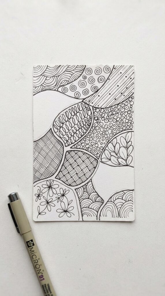 Zentangle tile filled with beginner-friendly patterns