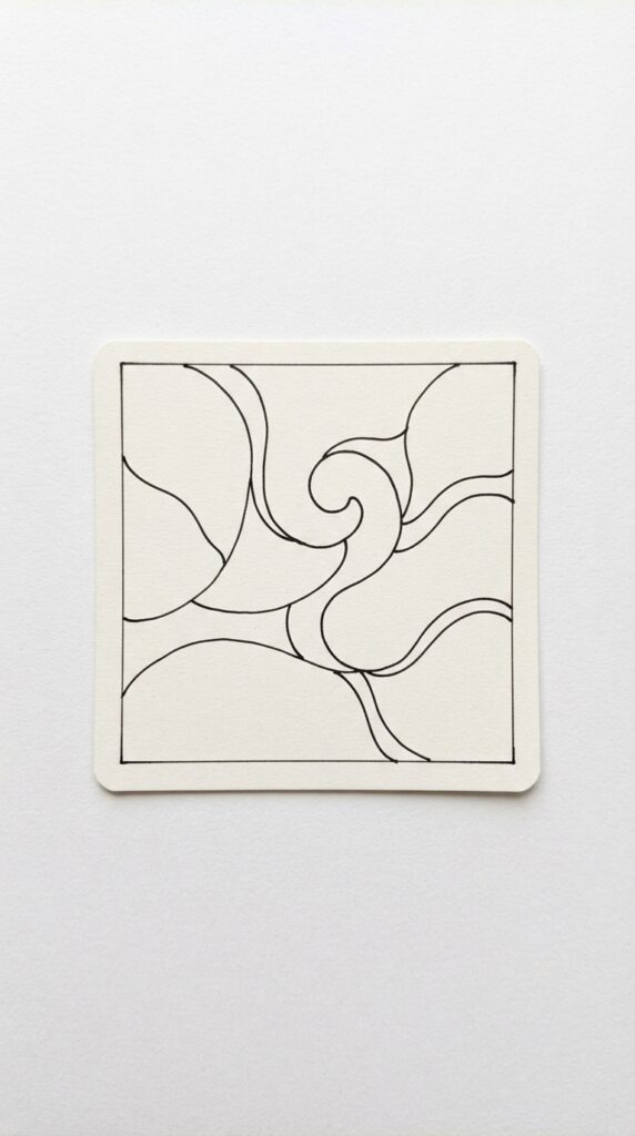 Zentangle tile divided into curved sections