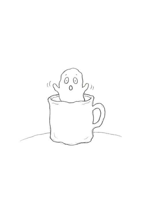 Ghost in a mug drawing with a cute surprised expression