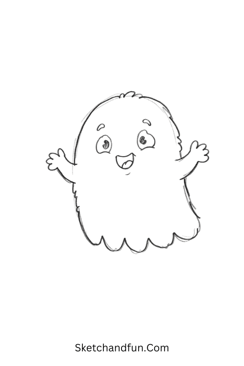 Ghostly monster Halloween drawing with a wavy body and tiny arms