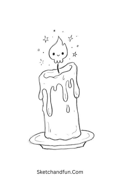 Gothic Candle Drawing with a skull-shaped flame