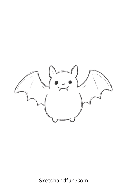 Happy bat with tiny fangs Halloween doodle drawing