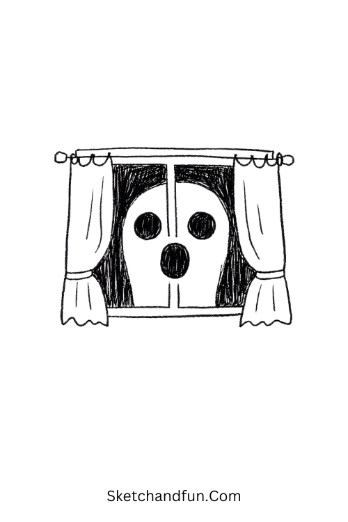 Haunted window face drawing with creepy eyes behind the glass