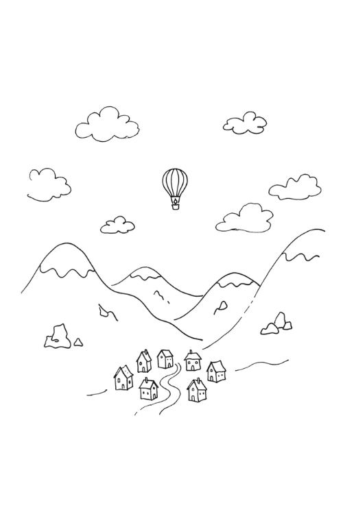 Hot Air Balloon Valley Drawing
