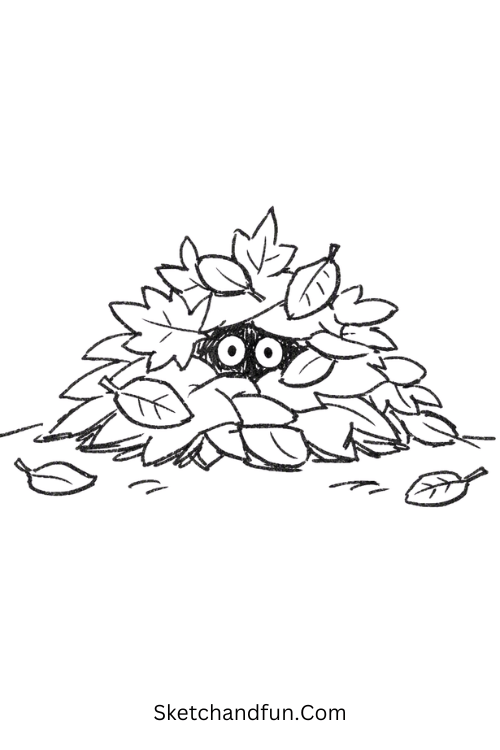 Leaf pile character drawing with cute eyes peeking through