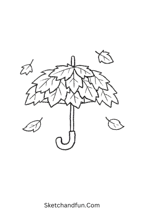 Leaf Umbrella Drawing covered with colorful autumn leaves