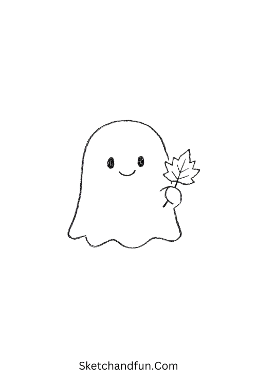 Leafy Ghost Drawing holding an autumn leaf