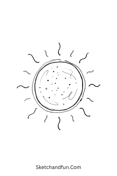 Little sun Zen doodle with wavy rays and dots