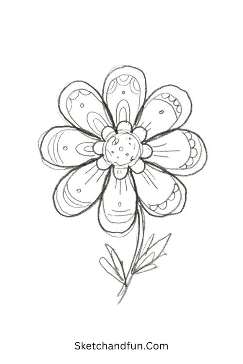 Mandala bloom Zentangle floral pattern drawing