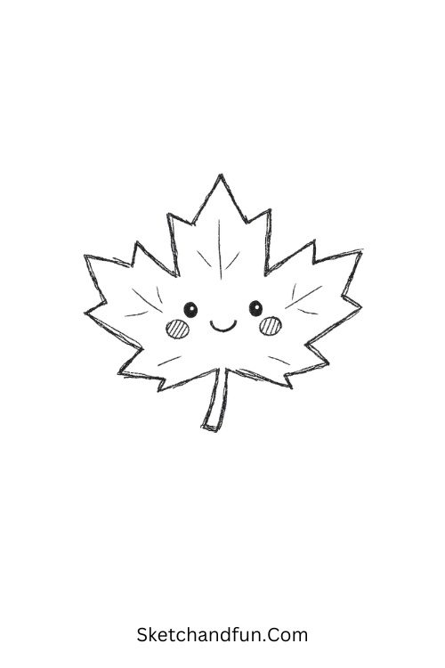 Maple leaf with face drawing and cute rosy cheeks
