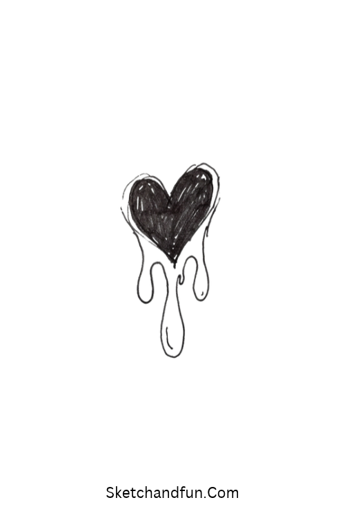 Melting heart dark doodle drawing with simple dripping edges