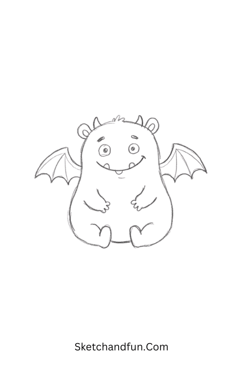Chubby monster Halloween drawing with tiny bat wings