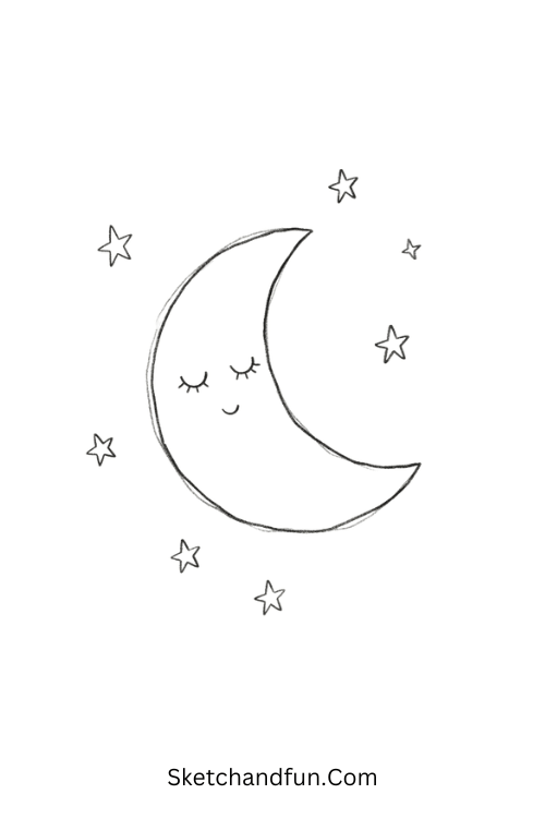 Sleepy crescent moon Halloween doodle drawing