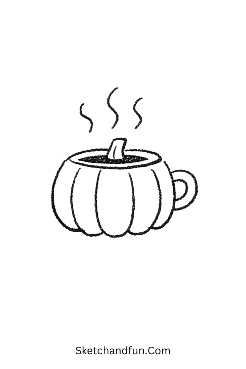 Cute pumpkin coffee cup drawing with steam and a heart