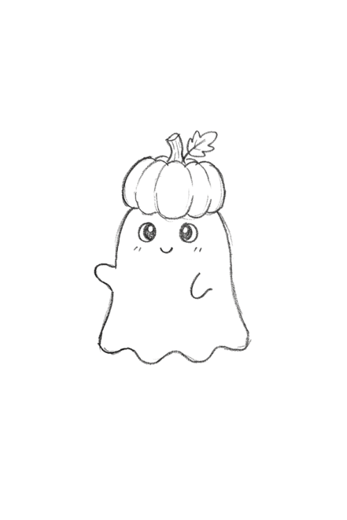Pumpkin ghost combo drawing with cute peeking eyes