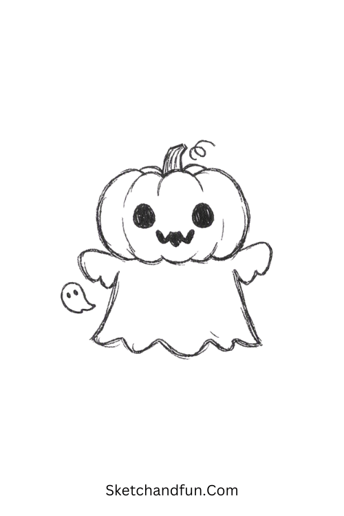 Cute pumpkin ghost drawing for Halloween