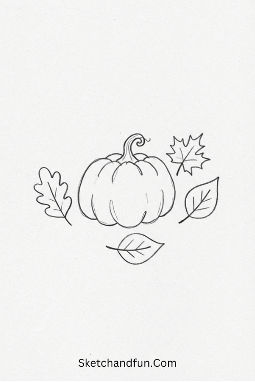 Pumpkin and fall leaves Thanksgiving drawing