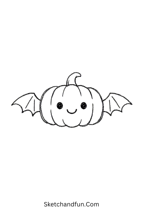 Cute Halloween pumpkin drawing with tiny bat wings