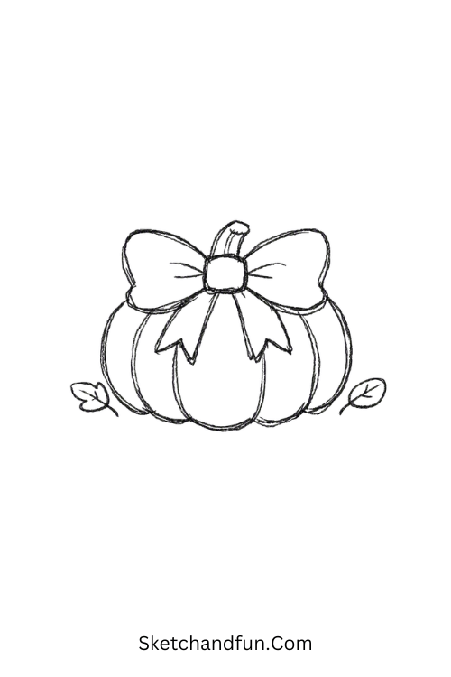 Pumpkin with Bow Drawing featuring a cute oversized bow