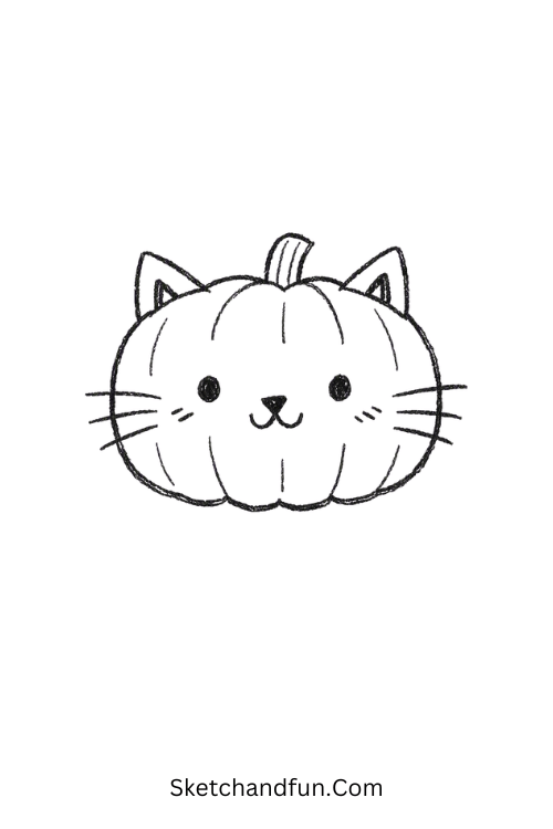 Adorable pumpkin drawing with cat ears and whiskers