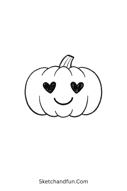 Kawaii pumpkin drawing with heart-shaped eyes