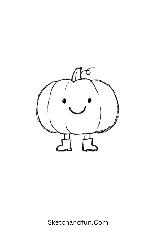 Funny pumpkin drawing with tiny legs and boots