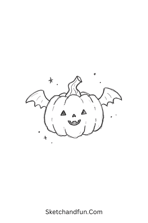Pumpkin with tiny wings Halloween doodle drawing