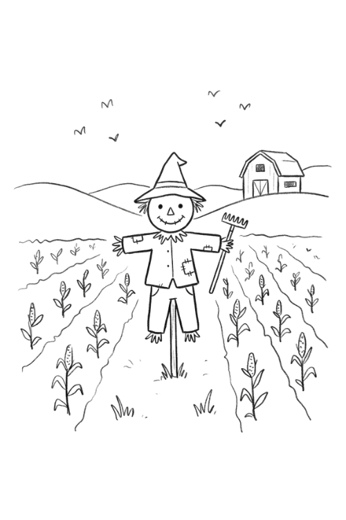 Scarecrow in a Harvest Field Drawing