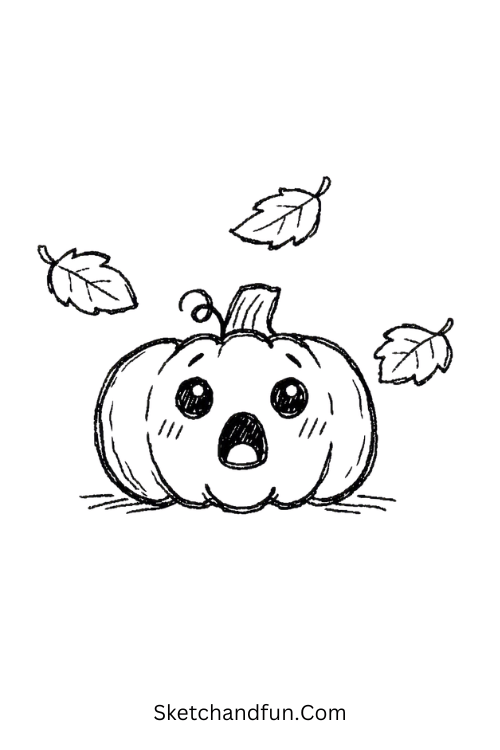 Scared Little Pumpkin Drawing with a cute surprised expression