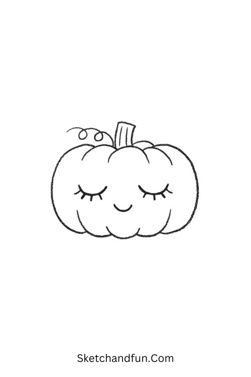 Sleepy pumpkin drawing with closed eyes and a peaceful smile