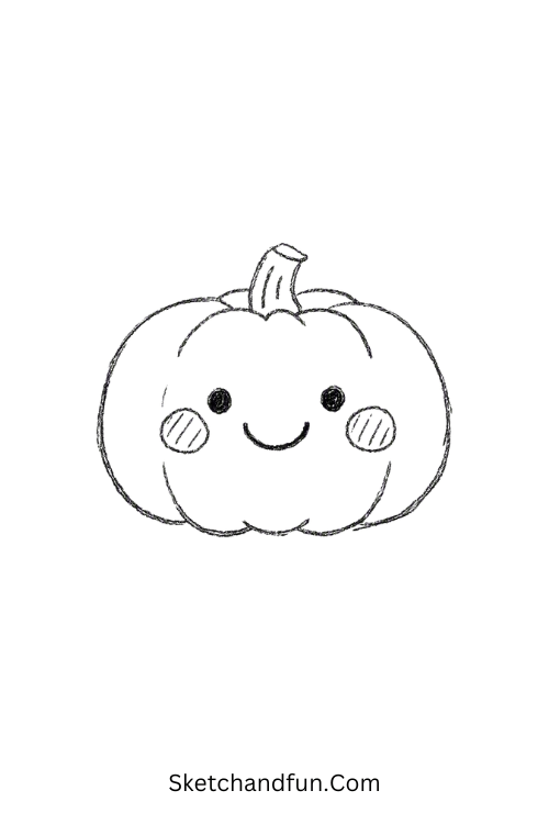 Smiling pumpkin drawing with rosy cheeks and a cute autumn face